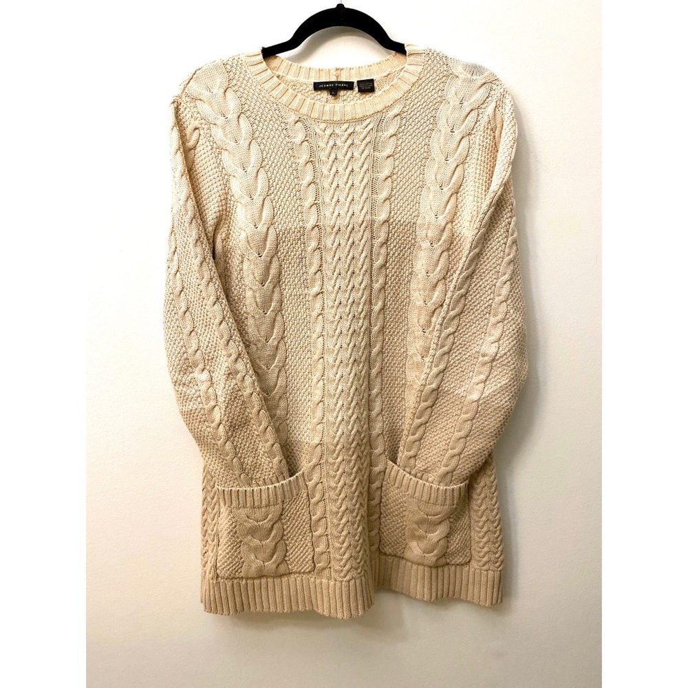 VINTAGE Cable Knit Tunic Color Block Sweater with Pockets